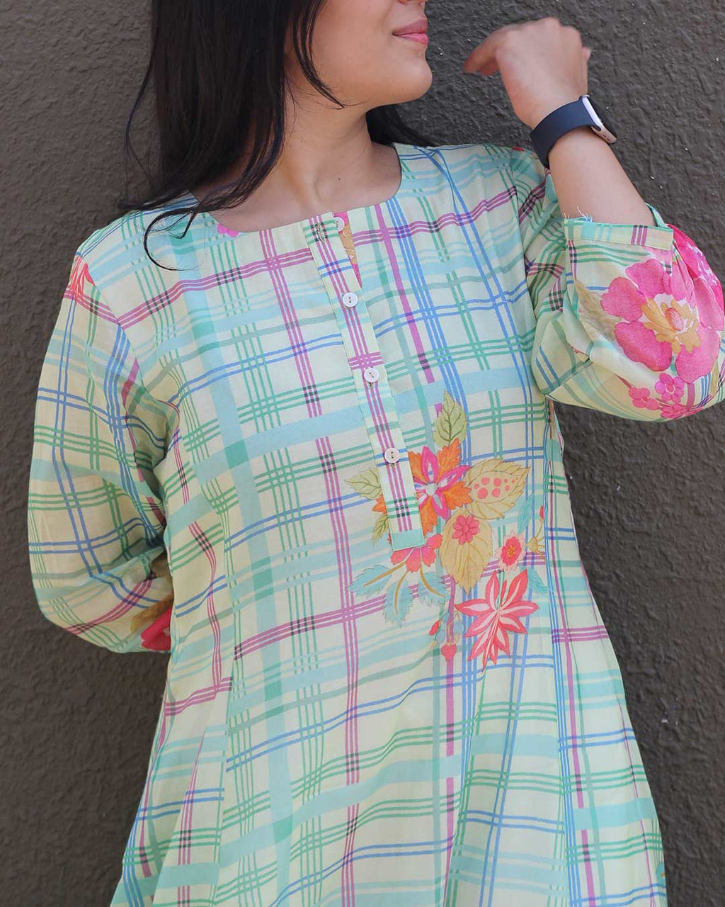 Mint Sorbet Checks Long Kurta