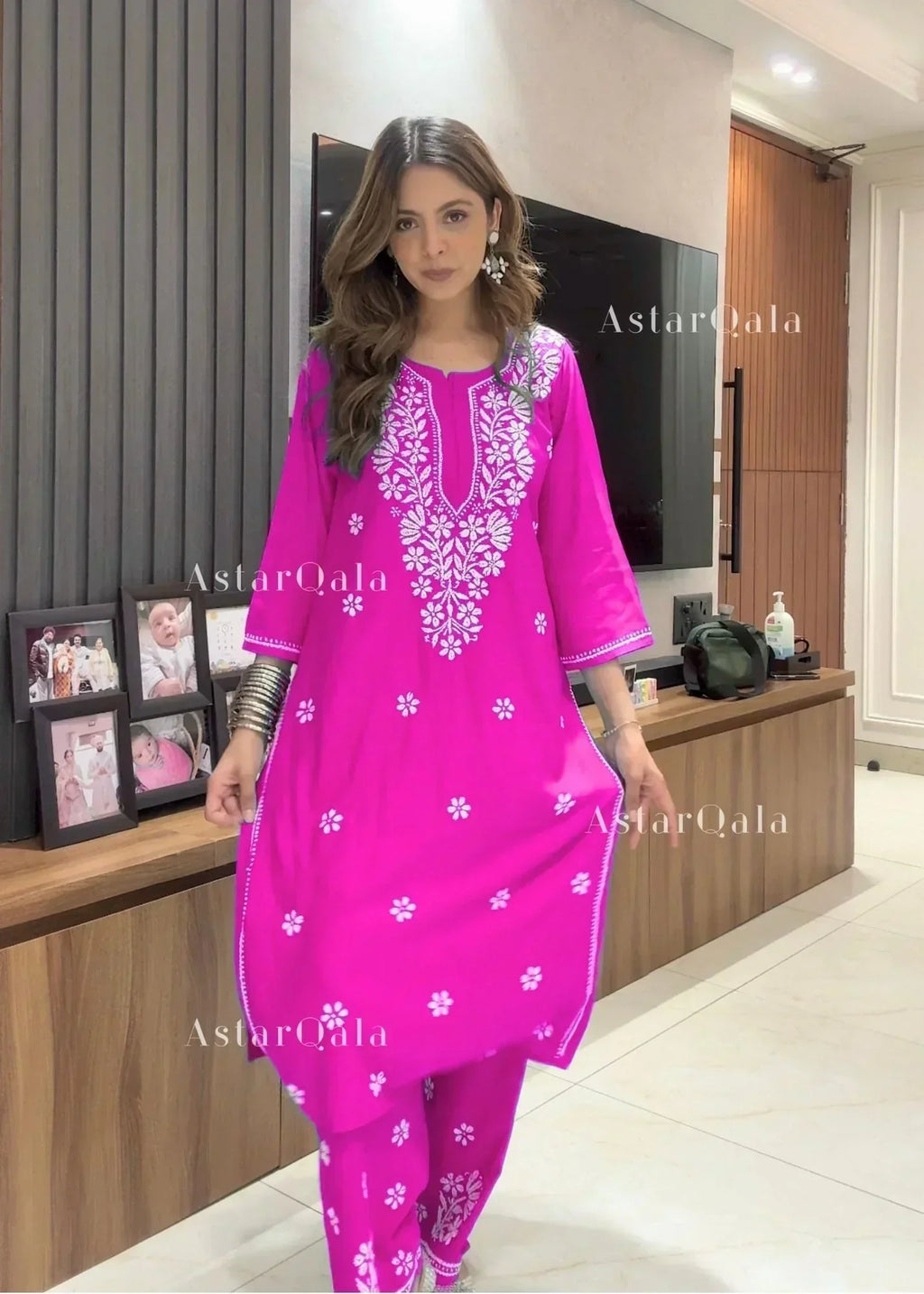 Devanshi Rani Pink Cotton Chikankari Straight Kurta Set