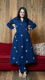 Nyra Big Hearts Kali Kurta In Cotton - Indigo