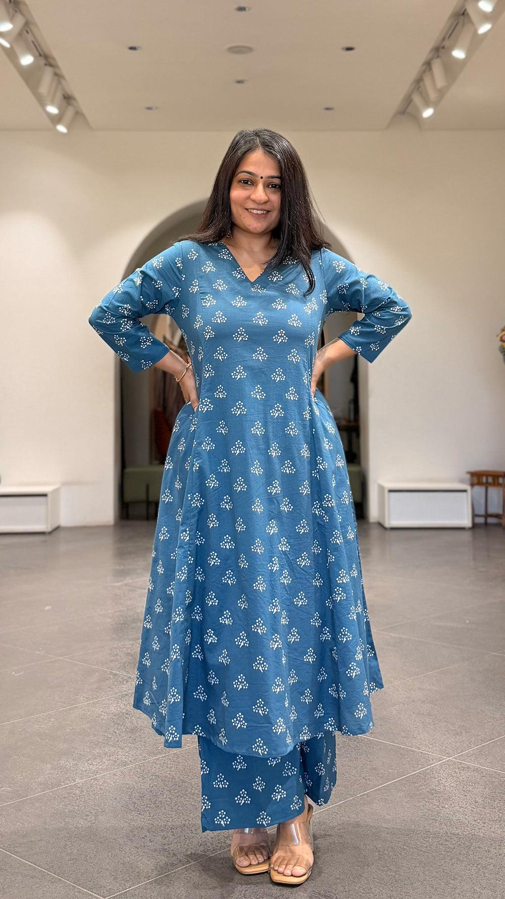Pari Cotton Hand Block Kurta Set- Blue