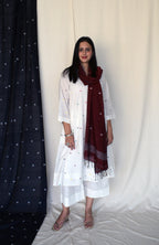 Pearl White Jamdani Phiran with Off White Pyjama