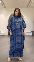 Jessica Ajrakh Cotton Kaftan Co-ord - Indigo
