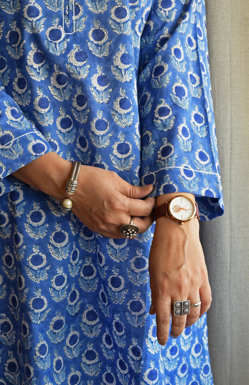 Blue Hand Block Printed Short Kurta