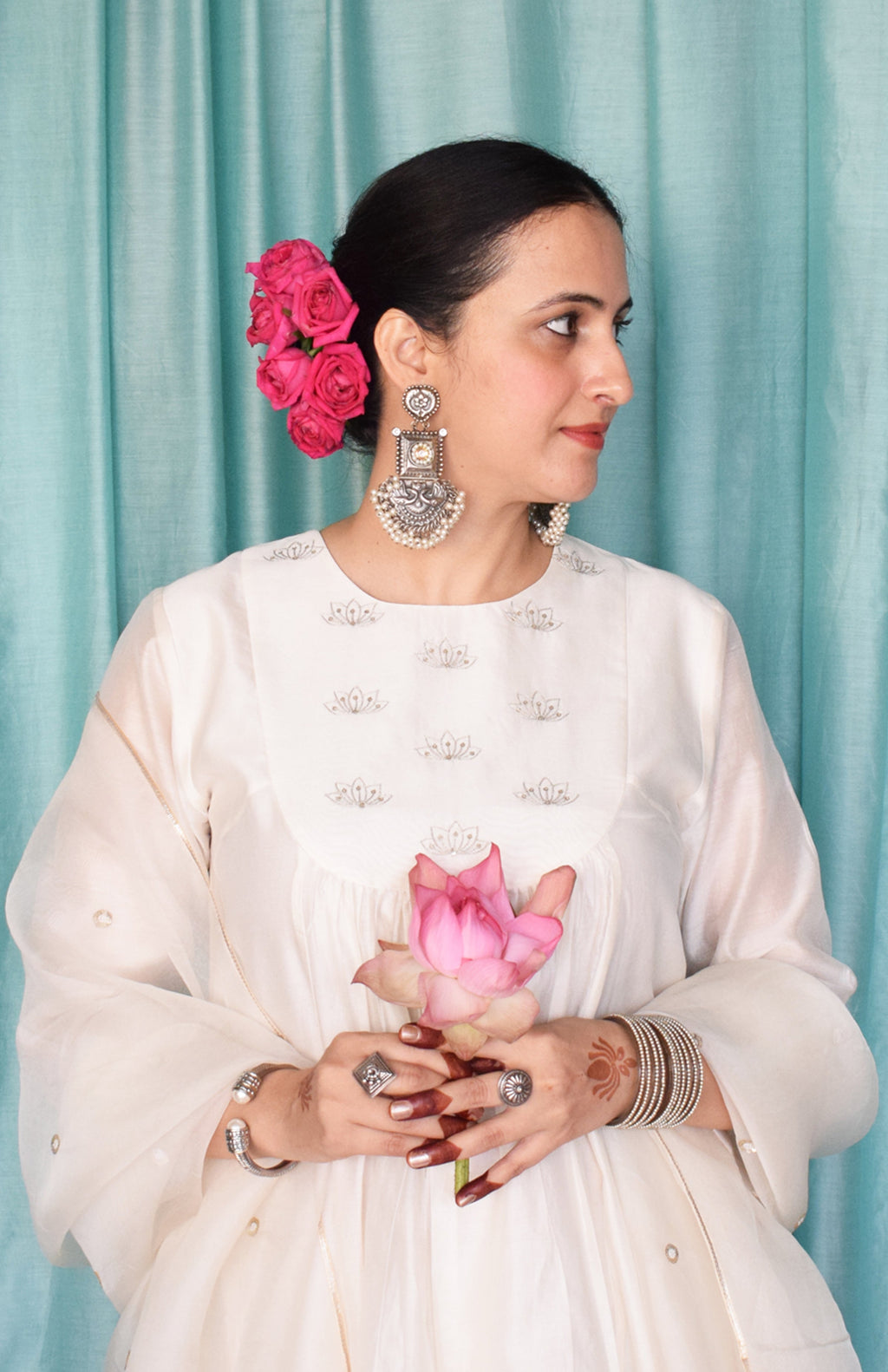 Sufi Chanderi Set with Off White Silk Organza Dupatta