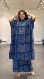 Jessica Ajrakh Cotton Kaftan Co-ord - Indigo