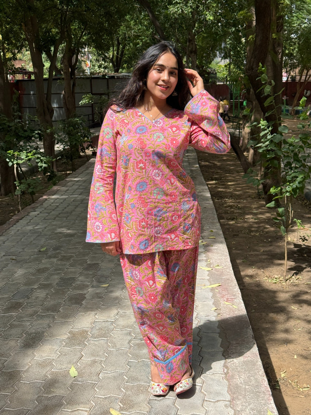 Pink floral Print Farshi Salwar Set