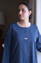 Navy Blue Striped Co-ord Set in Handwoven Cotton