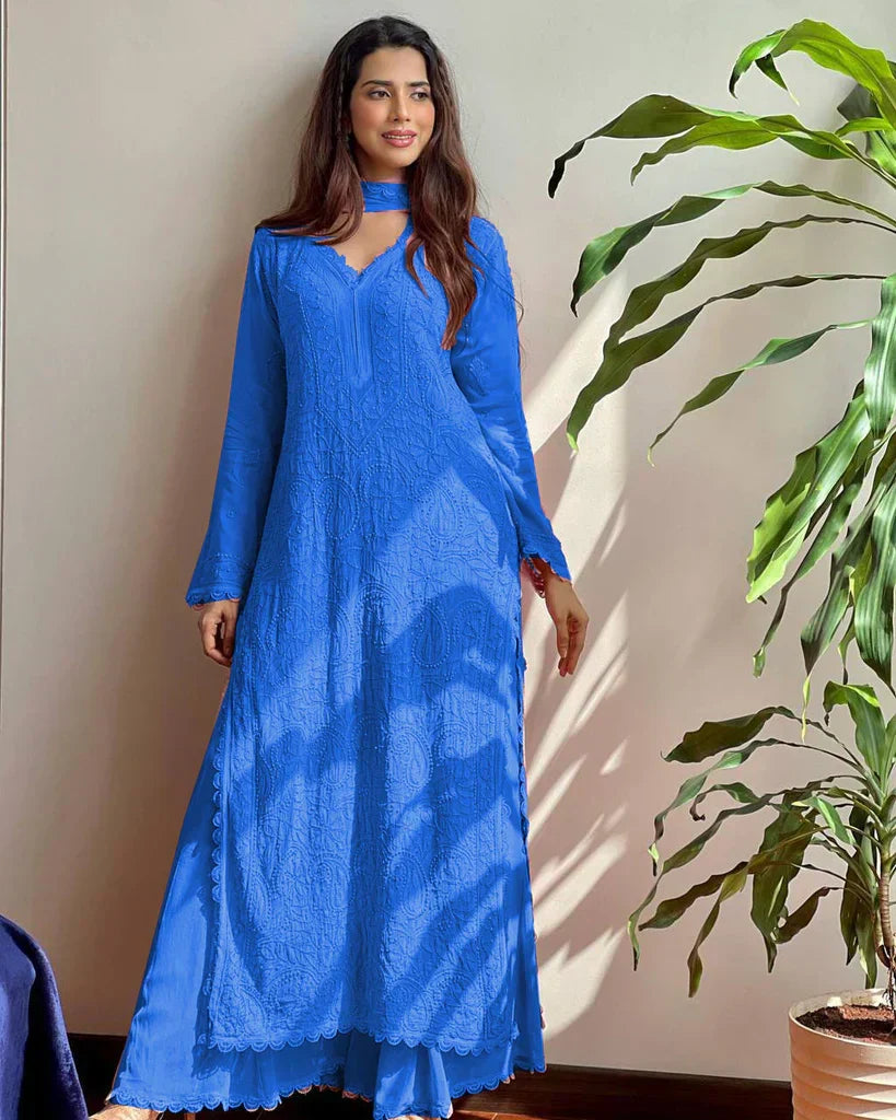 Eirya Blue Chikankari Kurta Palazzo Set