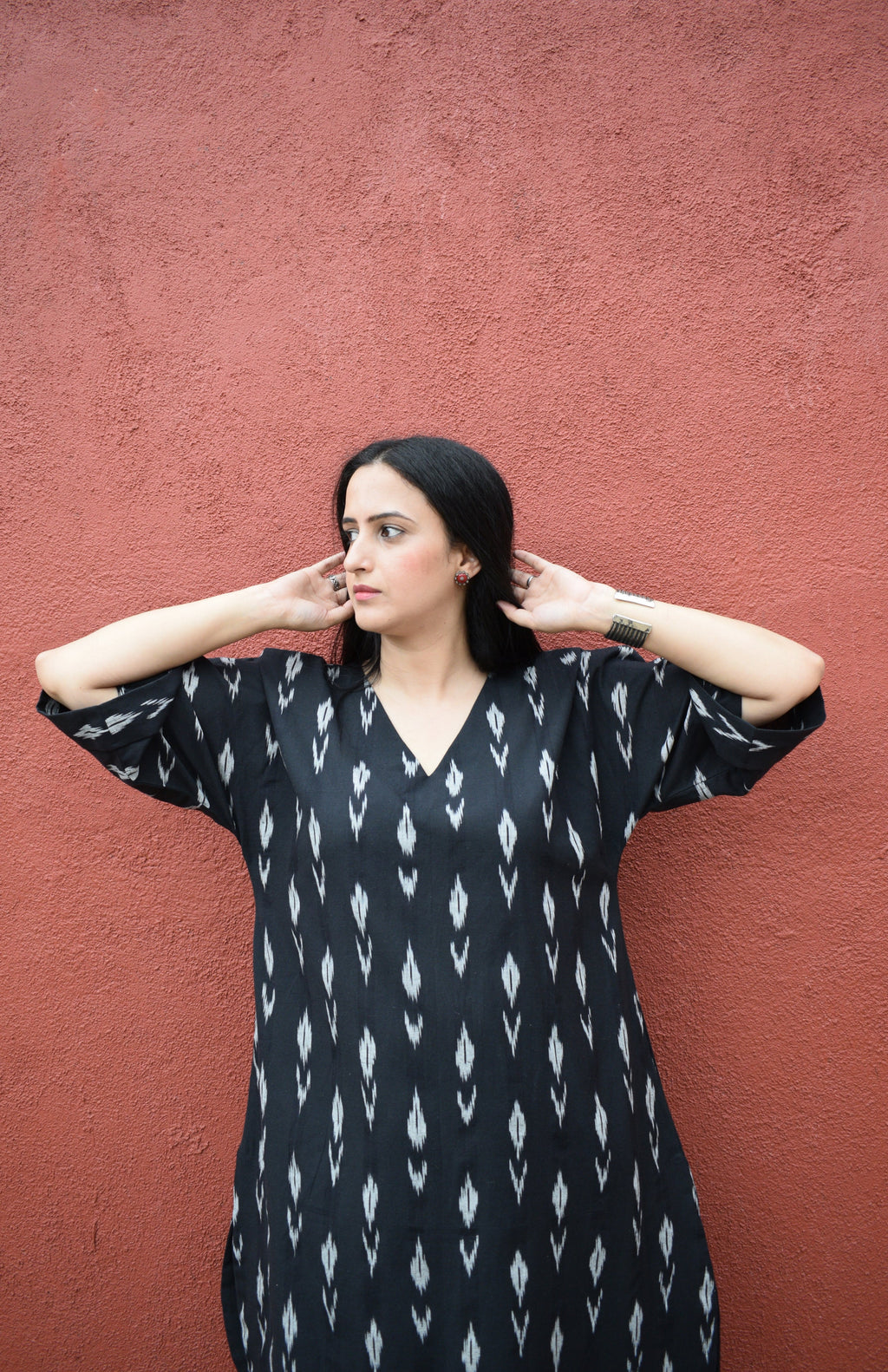 Black Ikat Choga Kurta