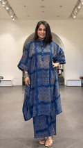 Jessica Ajrakh Cotton Kaftan Co-ord - Indigo