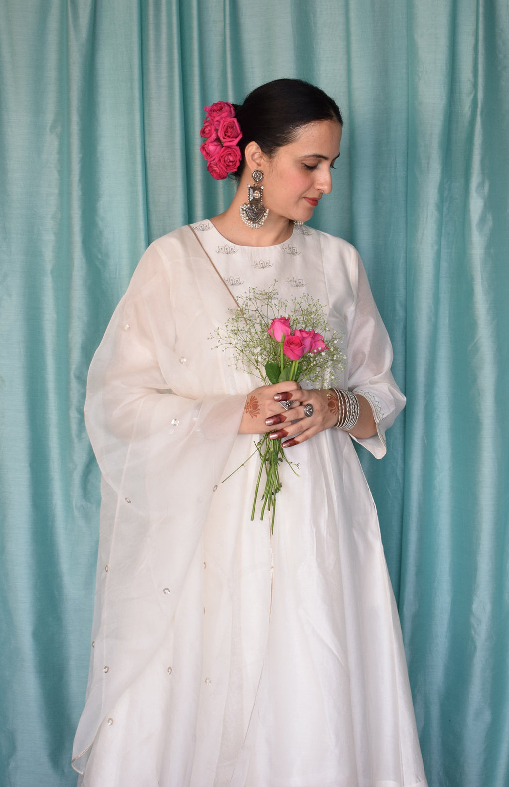 Sufi Chanderi Set with Off White Silk Organza Dupatta