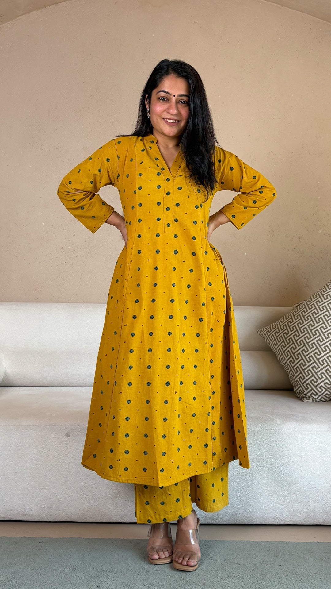 Aditi Ajrakh Kali Kurta In Cotton - Yellow