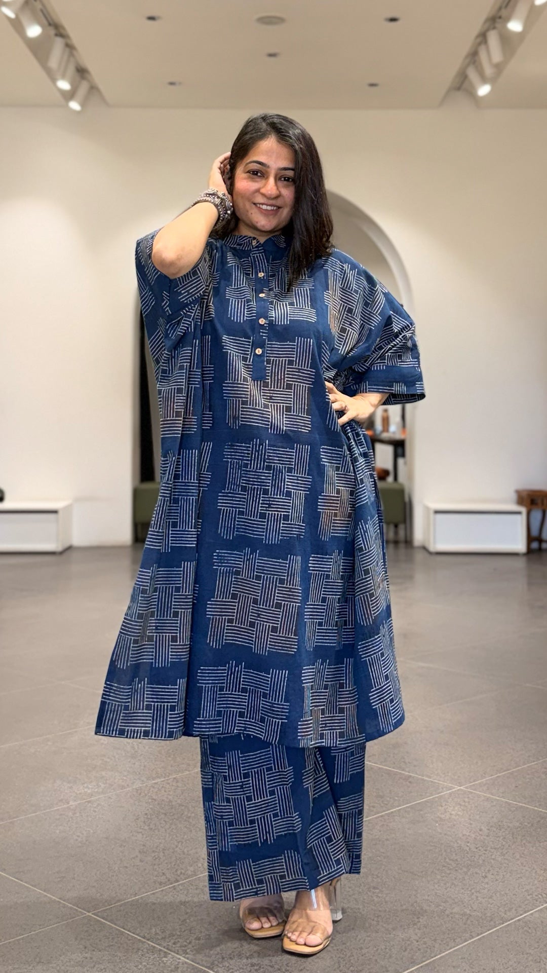 Jessica Ajrakh Cotton Kaftan Co-ord - Indigo