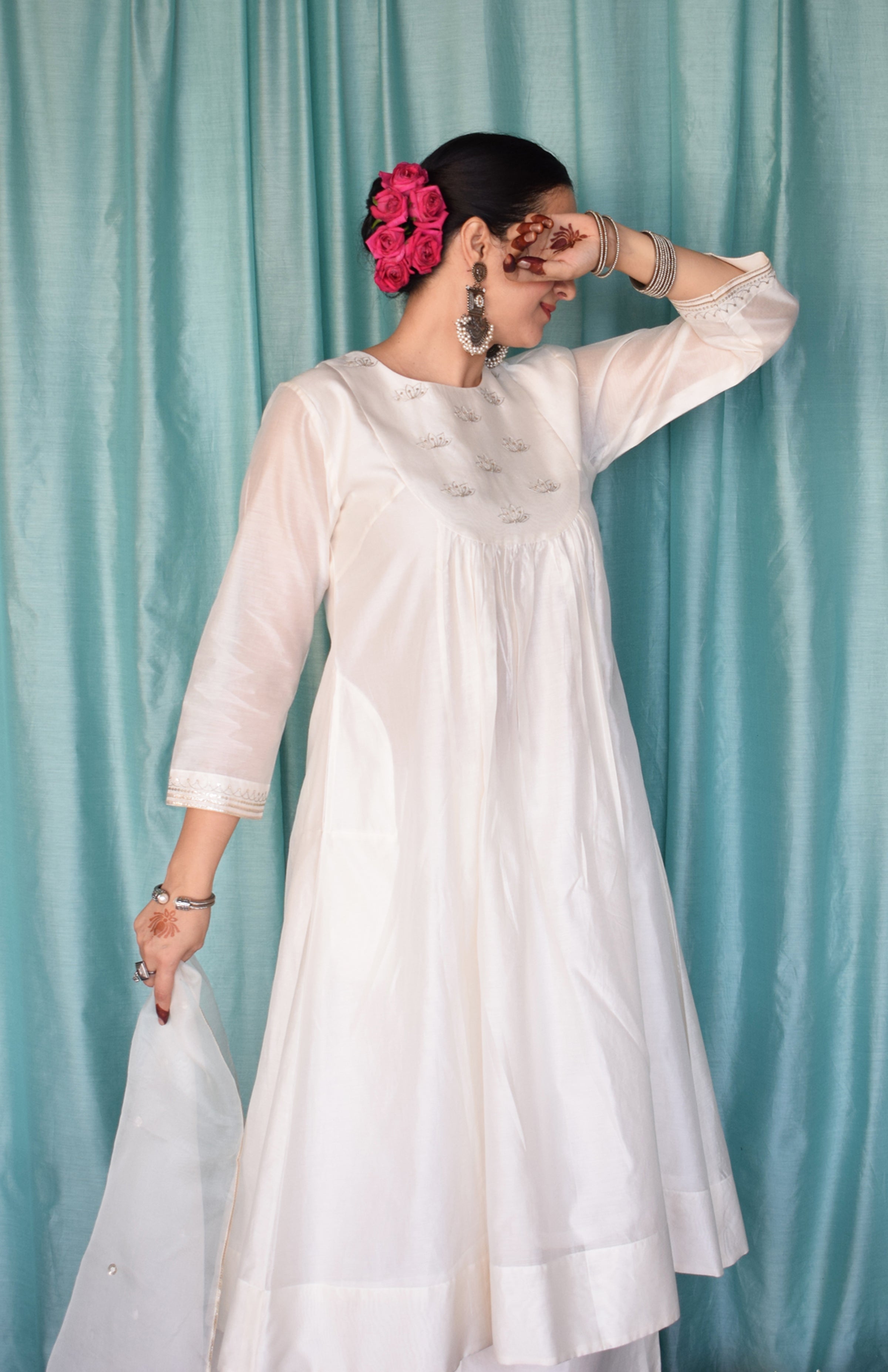 Sufi Chanderi Set with Off White Silk Organza Dupatta
