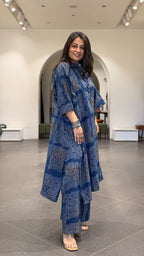 Jessica Ajrakh Cotton Kaftan Co-ord - Indigo