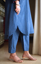 Navy Blue Striped Co-ord Set in Handwoven Cotton