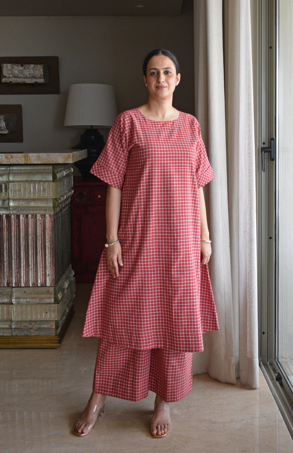 Madder Co-ord set in Handwoven Checks