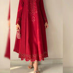 Naina Scarlet Maroon Embroidered Frock Set