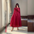 Naina Scarlet Maroon Embroidered Frock Set