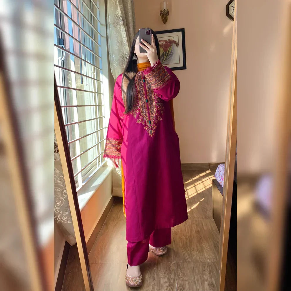 Rimjhim Crimson Embroidered 3PC Set