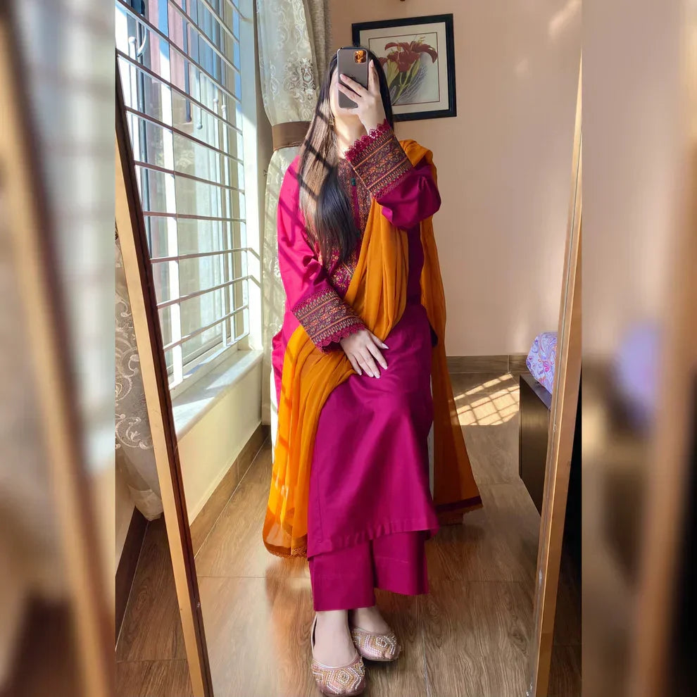Rimjhim Crimson Embroidered 3PC Set