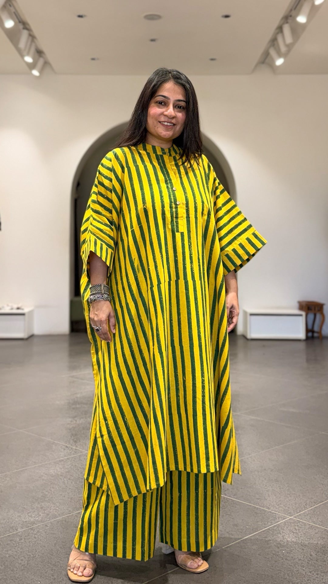 Joe Ajrakh Cotton Kaftan Co-ord - Yellow/Green