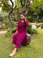 Lajja Deep Pink Hand Embroidered Chikankari Kurta
