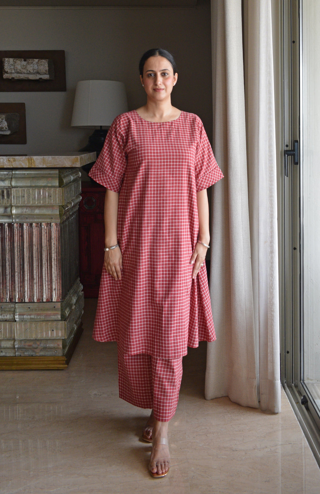Madder Co-ord set in Handwoven Checks