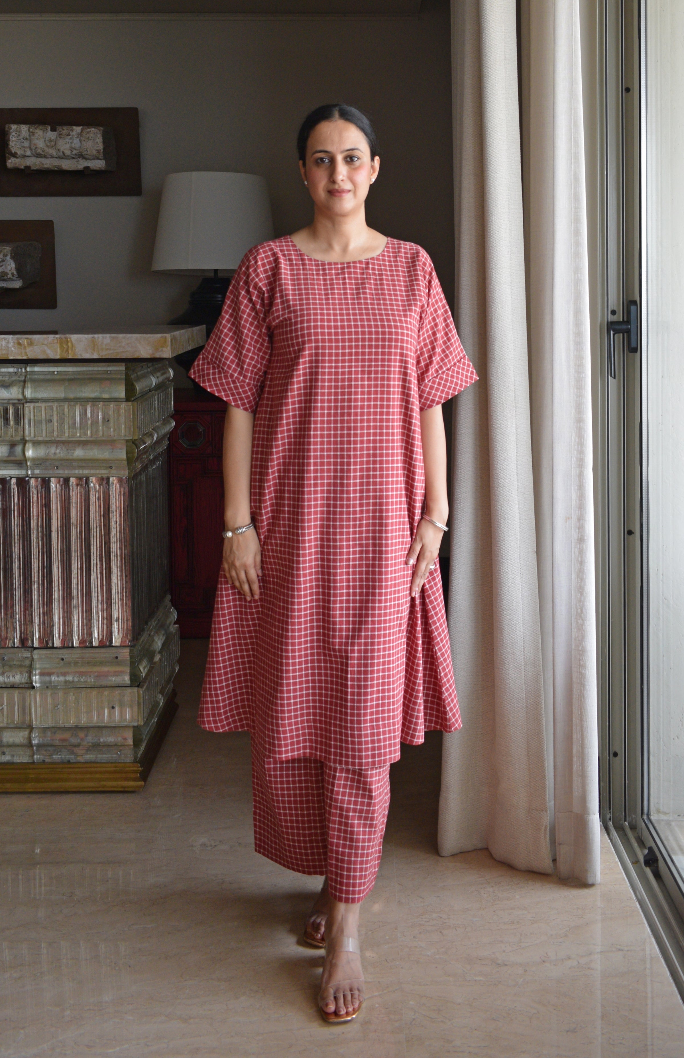 Madder Co-ord set in Handwoven Checks