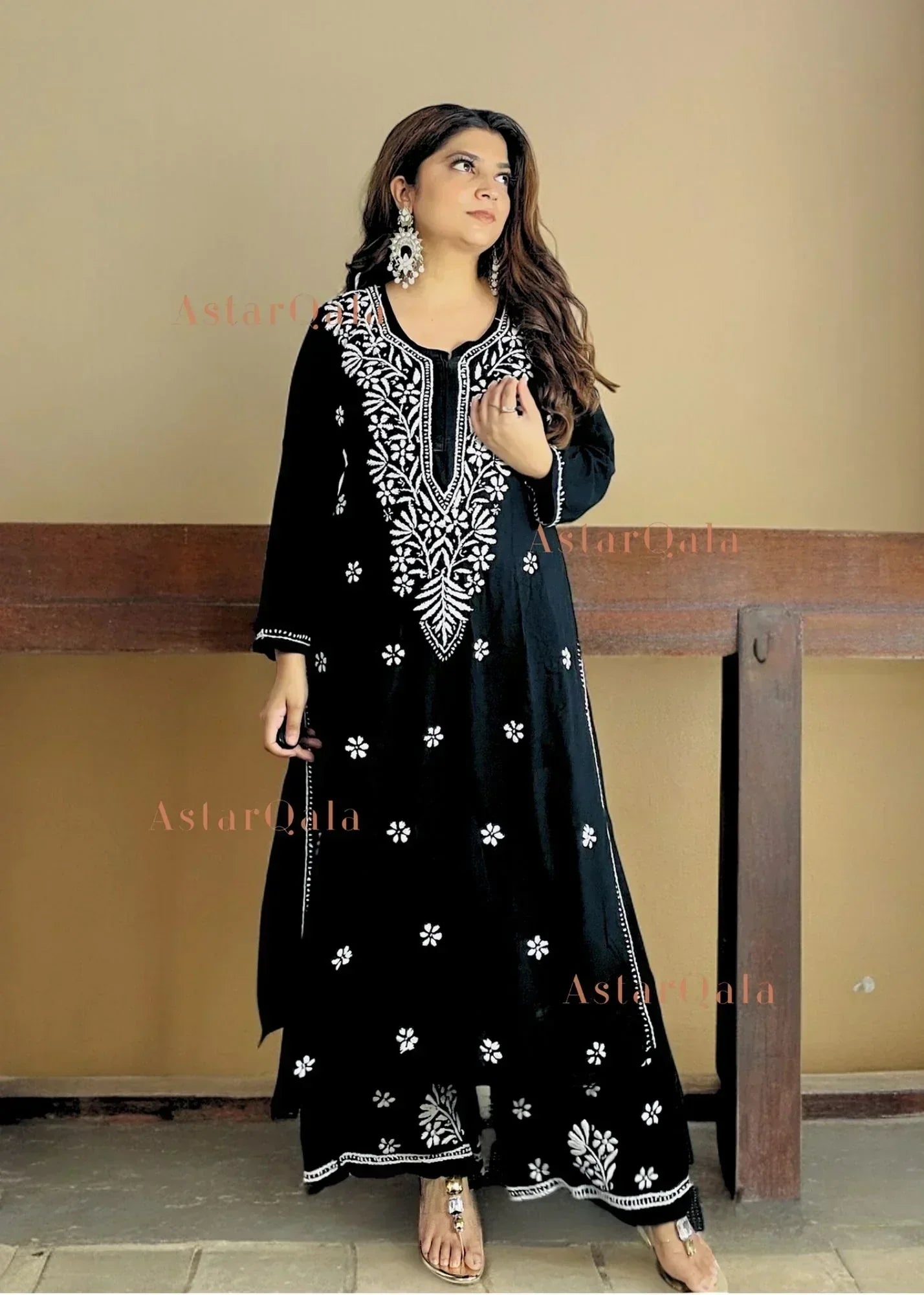 Gitanjali Black Cotton Chikankari Straight Kurta Set