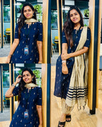 Niral Blue Raw Silk Kurti Pant Dupatta Set