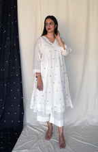Pearl White Jamdani Phiran with Off White Pyjama