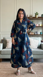 Mansi Ajrakh Handblock Kali Kurta - Indigo
