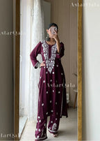 Charita Wine Cotton Chikankari Straight Kurta Set
