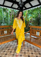 Bhavna Yellow Cotton Chikankari Straight Kurta Set