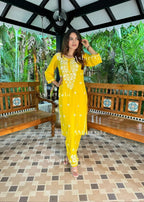 Bhavna Yellow Cotton Chikankari Straight Kurta Set