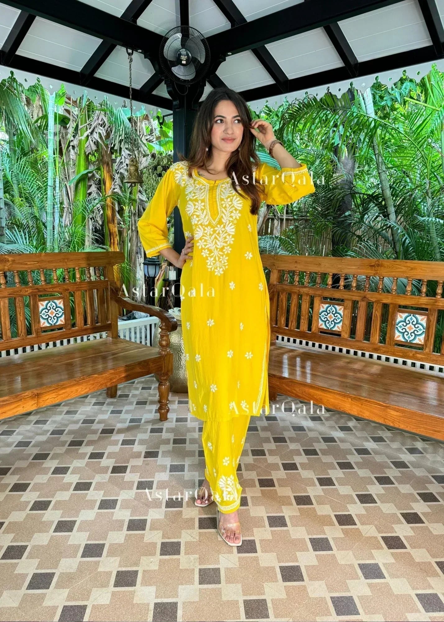 Bhavna Yellow Cotton Chikankari Straight Kurta Set