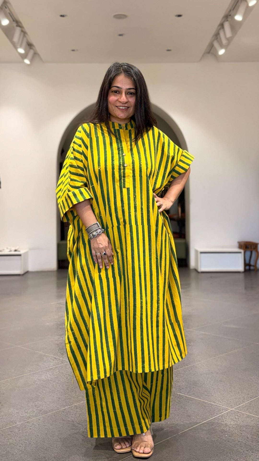 Joe Ajrakh Cotton Kaftan Co-ord - Yellow/Green