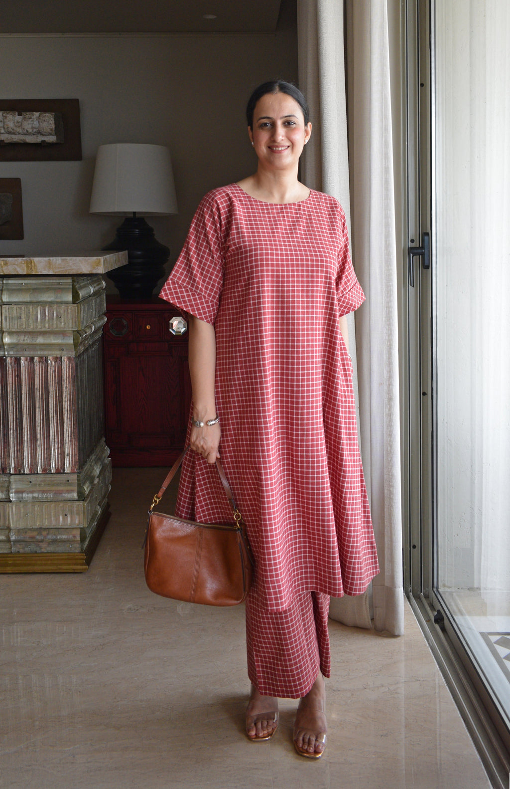 Madder Co-ord set in Handwoven Checks