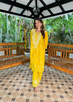 Bhavna Yellow Cotton Chikankari Straight Kurta Set