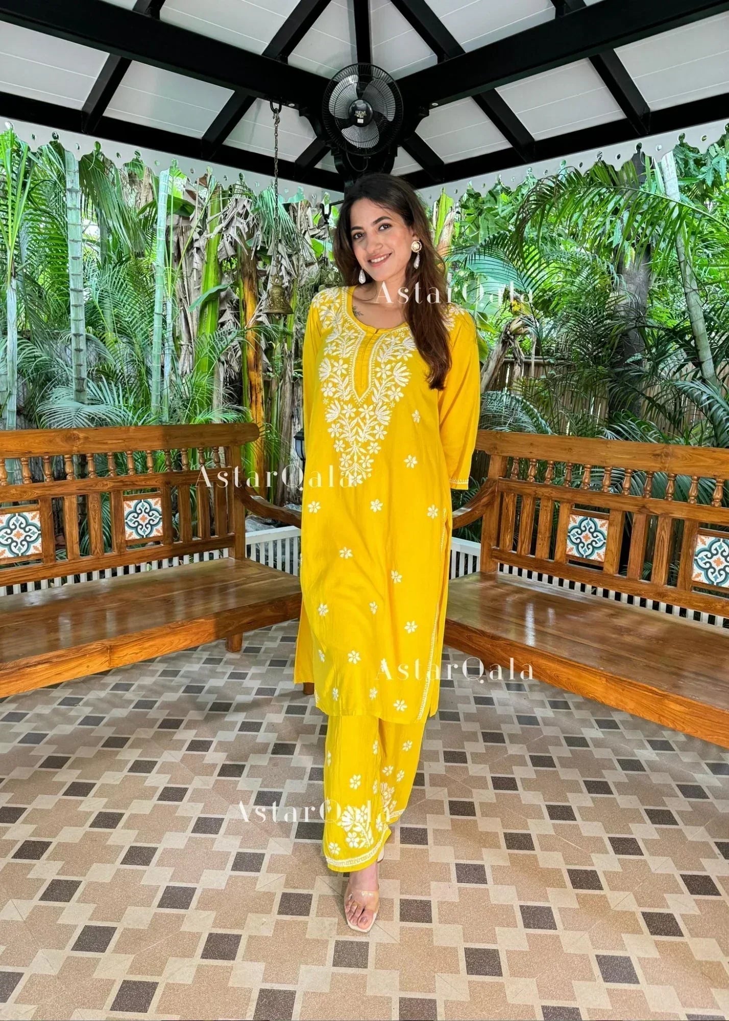 Bhavna Yellow Cotton Chikankari Straight Kurta Set