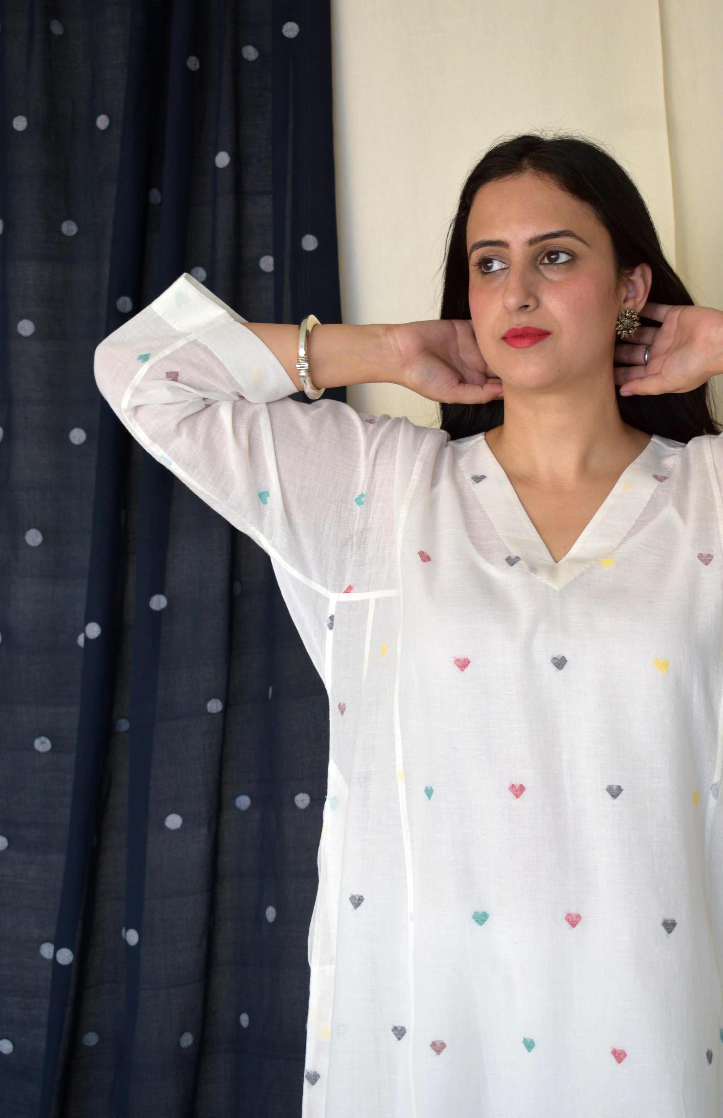 Pearl White Jamdani Phiran with Off White Pyjama