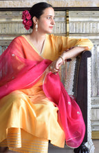 Kanak Chanderi Set with Hand Embroidered A line Kurta and Wide Legged Pyjama