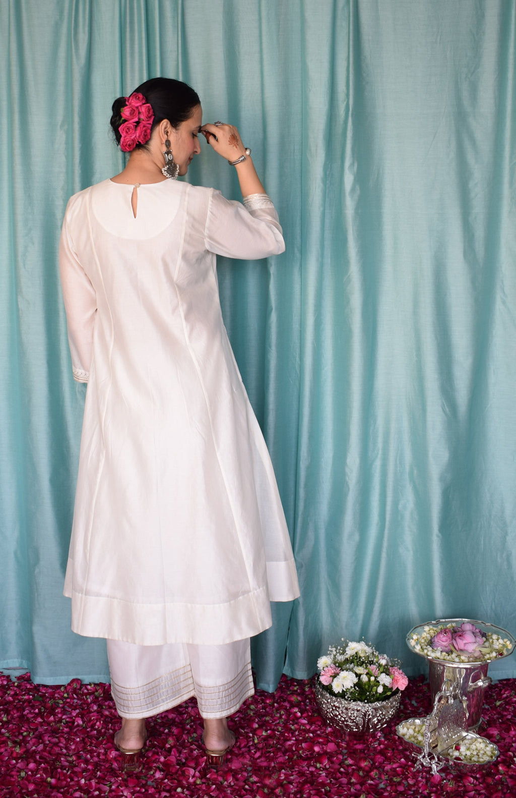 Sufi Chanderi Set with Off White Silk Organza Dupatta