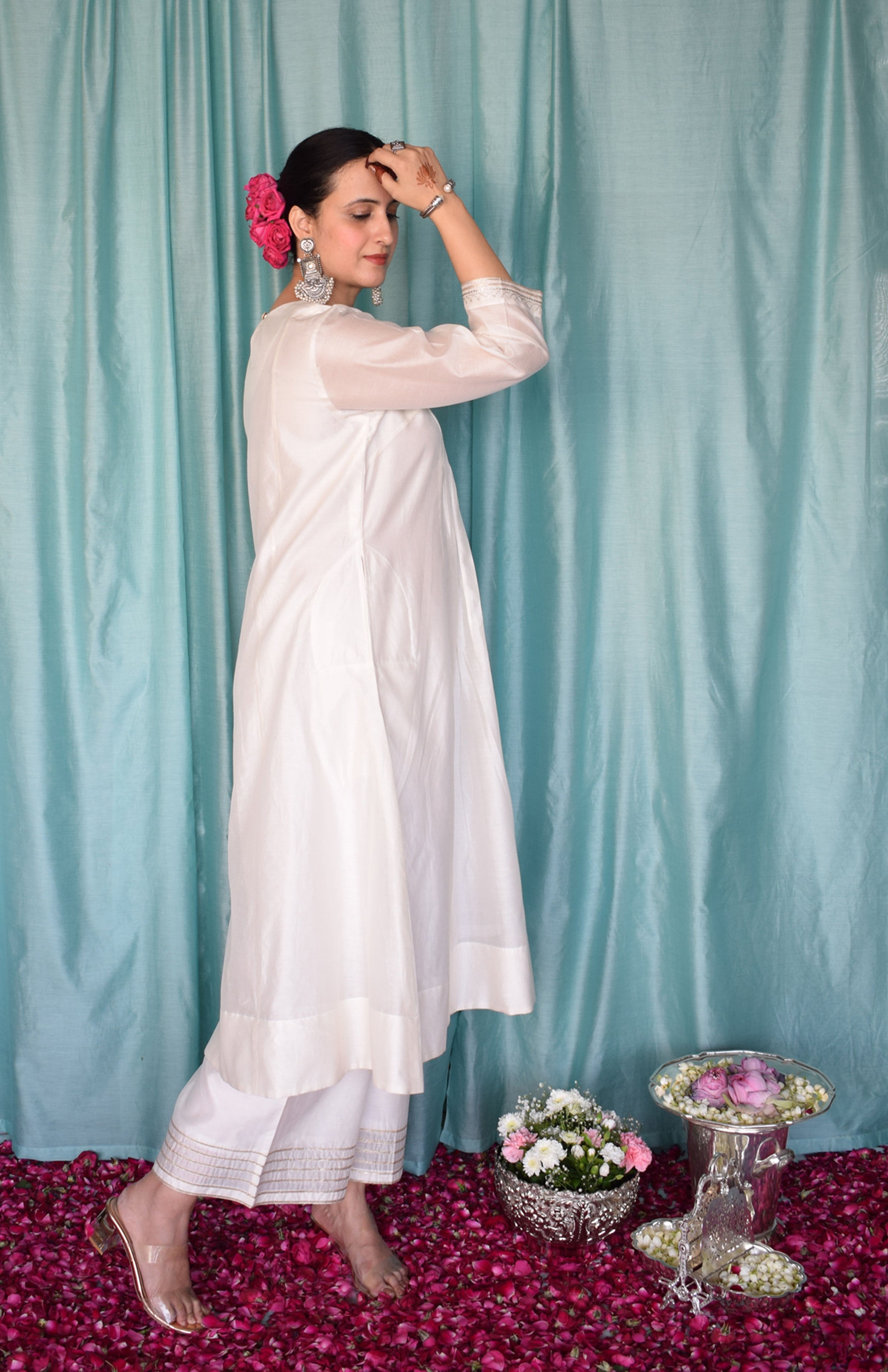 Sufi Chanderi Set with Off White Silk Organza Dupatta