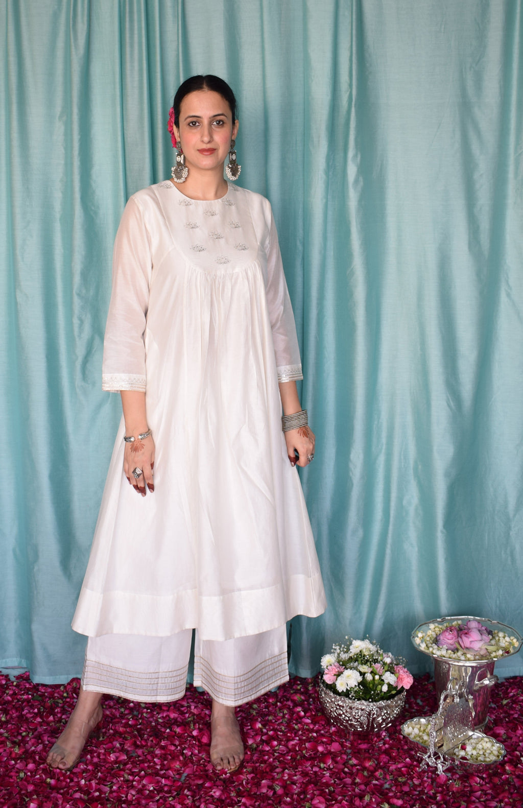 Sufi Chanderi Set with Off White Silk Organza Dupatta