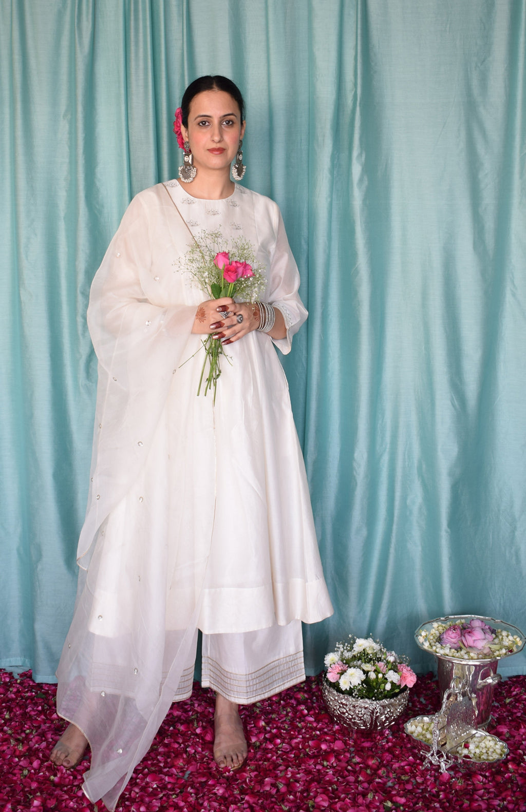 Sufi Chanderi Set with Off White Silk Organza Dupatta