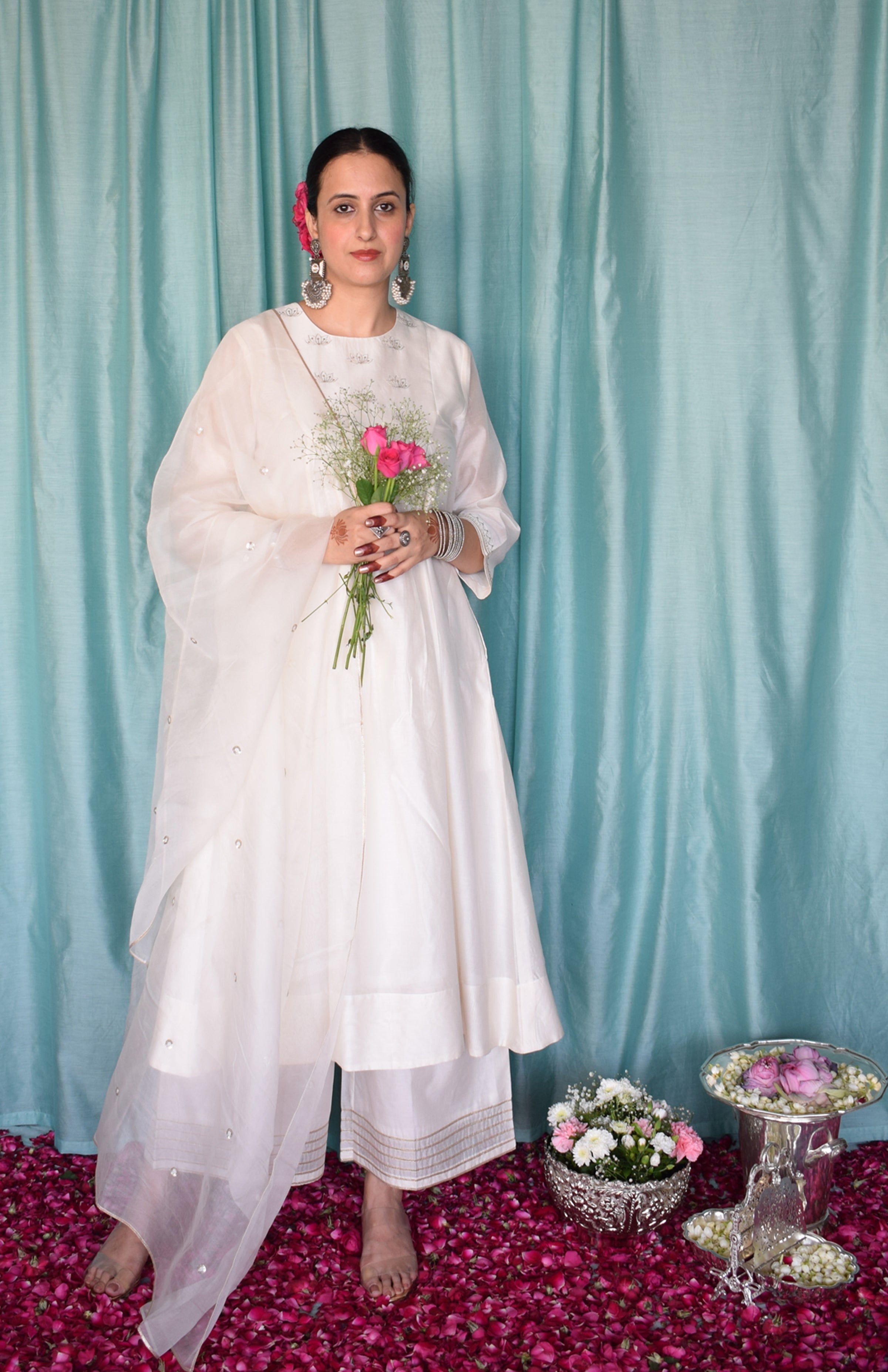 Sufi Chanderi Set with Off White Silk Organza Dupatta