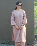 Aira Dusty pink Premium Linen Kurta Set - Set of 2