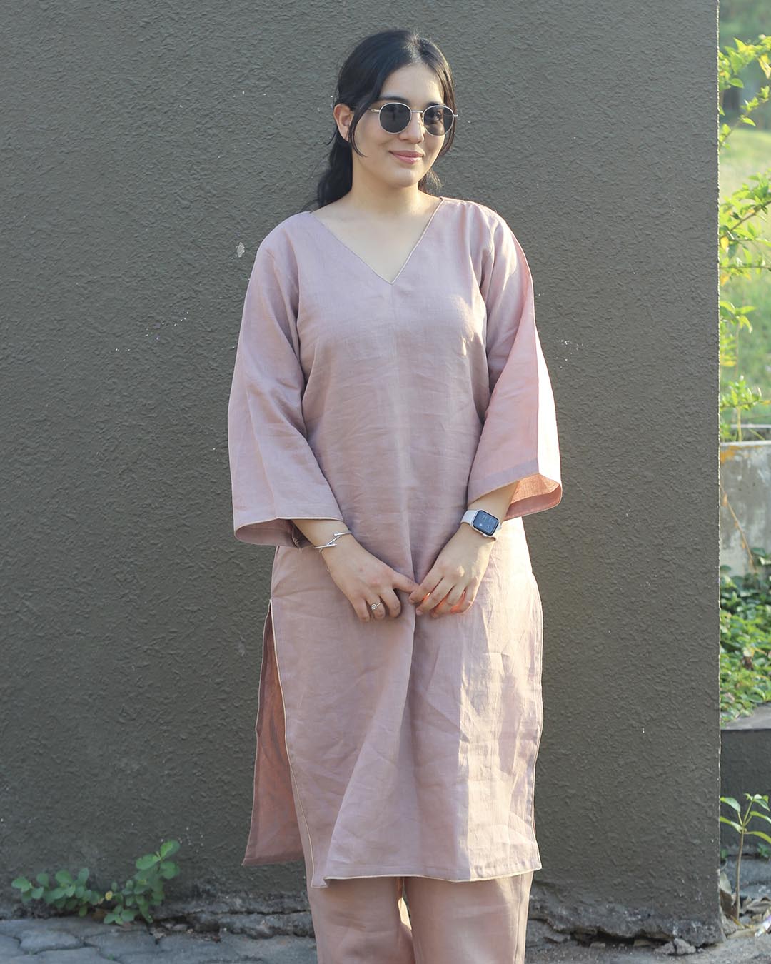Aira Dusty pink Premium Linen Kurta Set - Set of 2